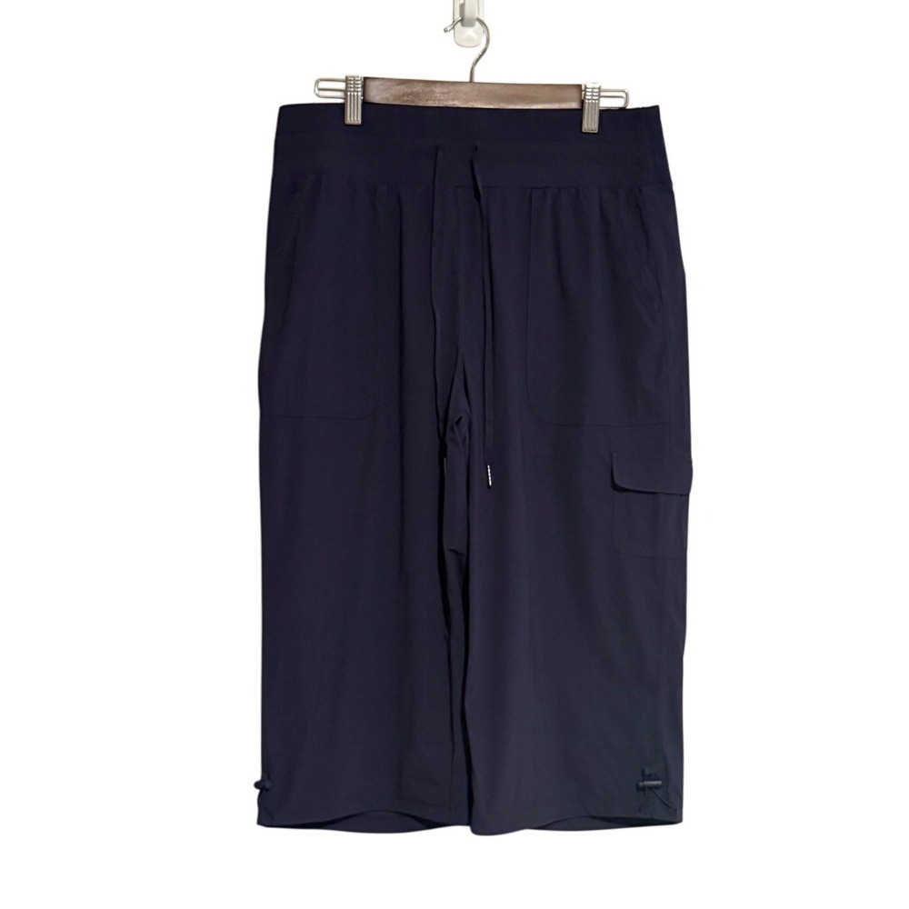 NWT Halara Wide Leg Cargo Capri Pants Bermuda Shorts Navy Blue Travel Large